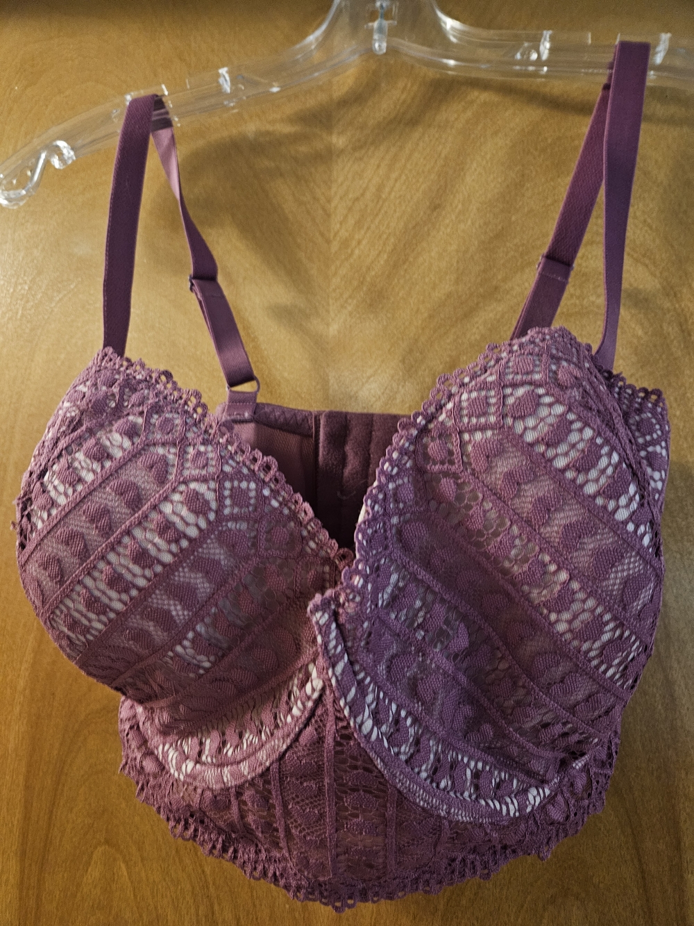 Adore Me Plum Lace Longline Bra with Scalloped Trim